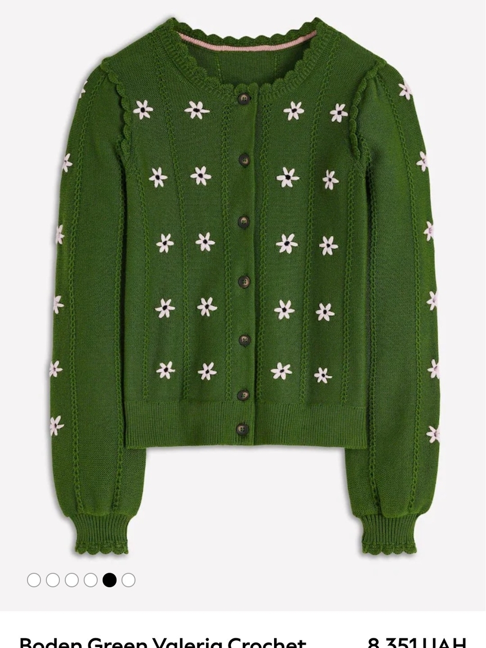 EUC Boden Green Valeria Crochet Flower Cardigan Sweater - XL